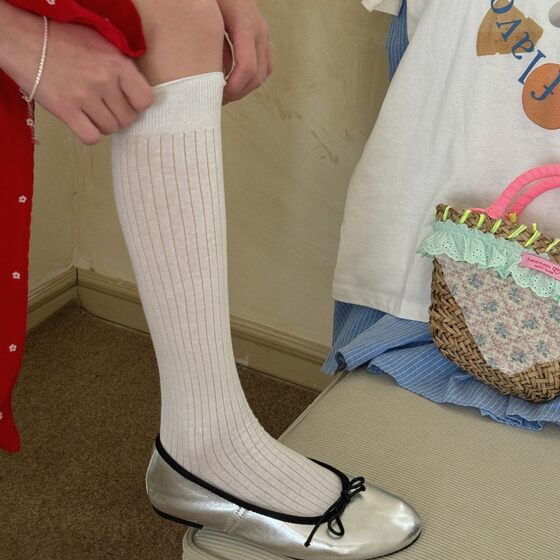 Miu Style Spring and Summer Ins Style Vertical Ribbed Boneless Shallow Socks Women's 2025 Korean Style Cotton Sweat-Absorbing Solid Color Long Socks