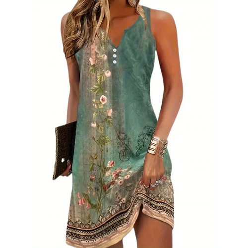 Summer hit European and American women's dress Sleeveless mid-length dress women's wholesale