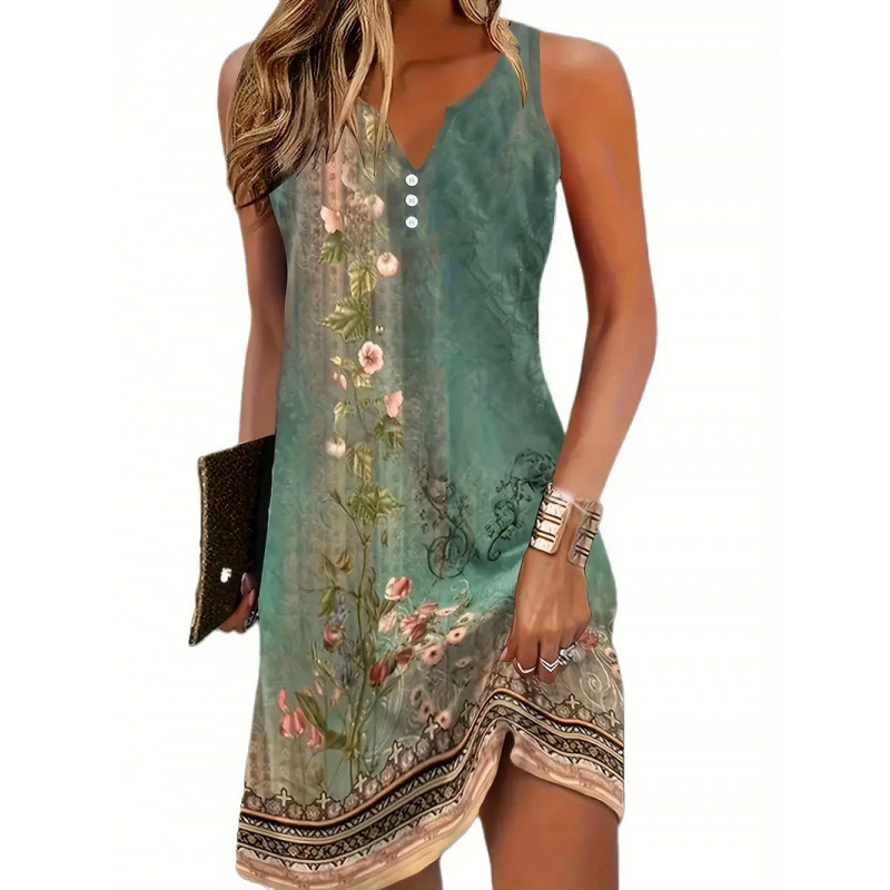 2025 Summer Hot Style European and American Cross-Border Women's Dresses Sleeveless Mid-Length Skirts Amazon Aliexpress Women's Clothing Wholesale