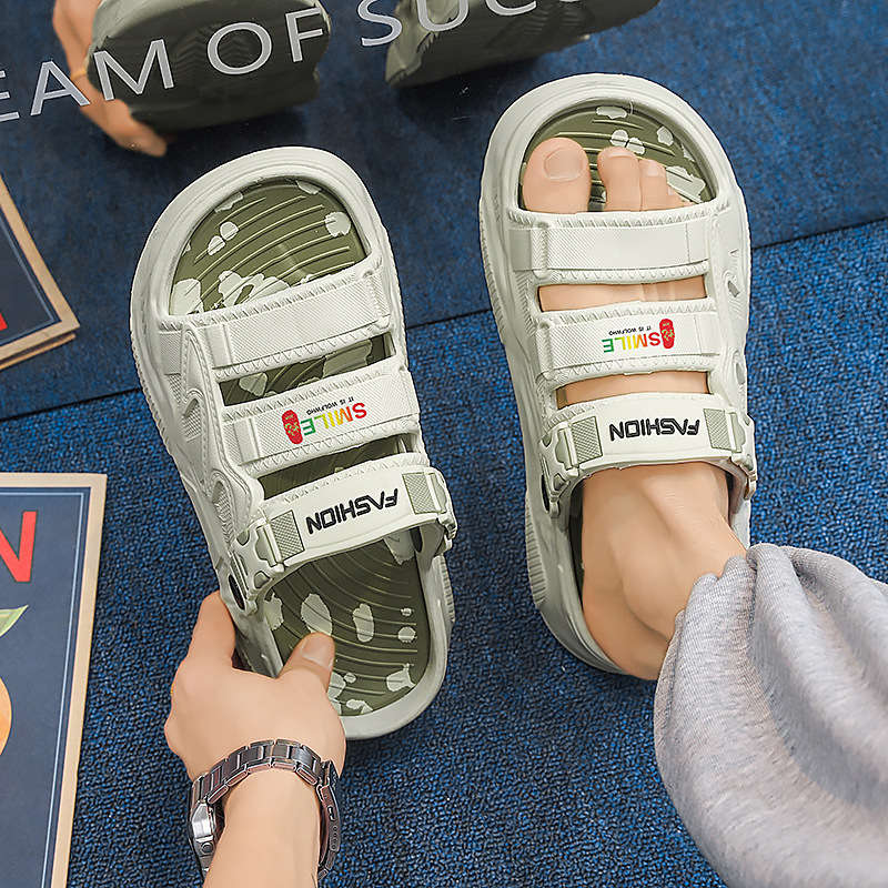 2025 verano nuevo estilo, uso exterior, conducción de doble uso, chanclas, suela gruesa, ejercicio, pisando heces, sandalias de playa, zapatos de hombre, cabello