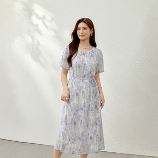 Lyocell Lightweight Slimming Gentle Style Printed Dress Plus Size Women's Clothing for Curvy Women Summer New Style