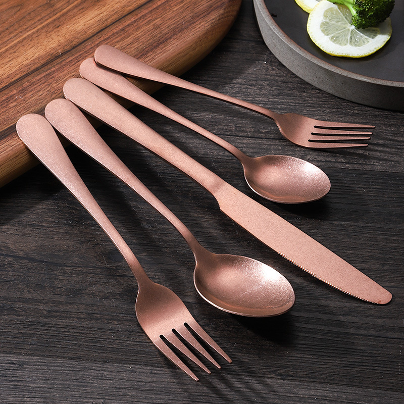 Source manufacturers Japanese retro old stainless steel Western-style knife and fork spoon hotel steak knife and fork spoon five-piece tableware Source manufacturers Japanese retro old stainless steel Western-style knife and fork spoon hotel steak knife and fork spoon five-piece tableware
