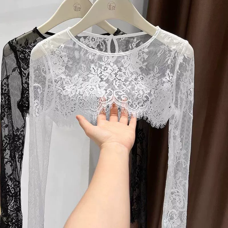 Лаконичное кружевное платье на длинный рукав, летнее плащ-плащ, короткое slip-платье, французский стиль
