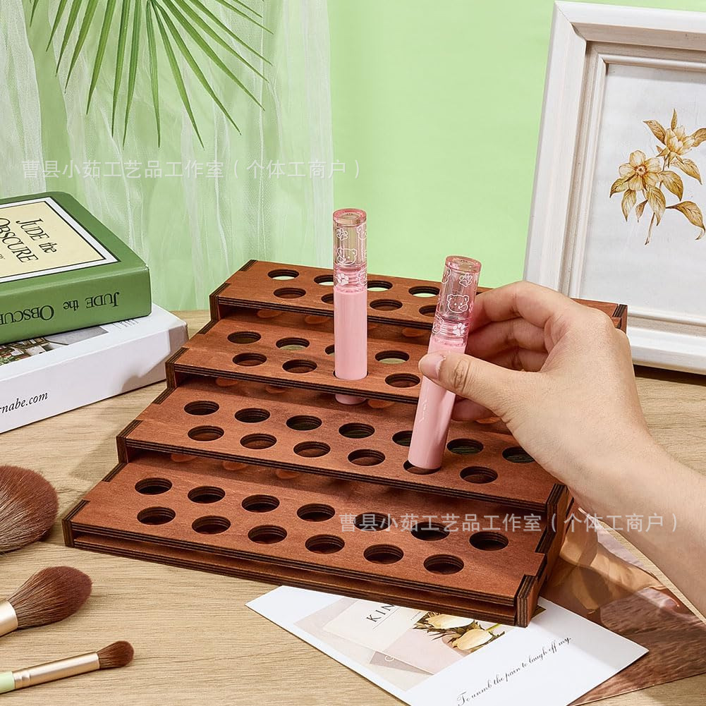 Cross-border wooden lipstick storage rack, multi-compartment lip gloss organizer, dressing table makeup and lipstick display stand