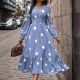 Cross-border foreign trade European and American women's clothing Amazon 2024 spring fashion wave dot printing V-neck long sleeve large pendulum dress