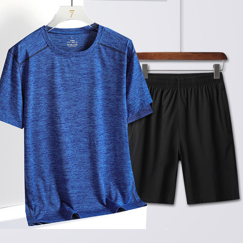 Verano nuevo hombre rápido secado juego deportivo fitness ropa de carrera de dos piezas juego transpirable mangas cortas camiseta pantalones cortos grandes image 6