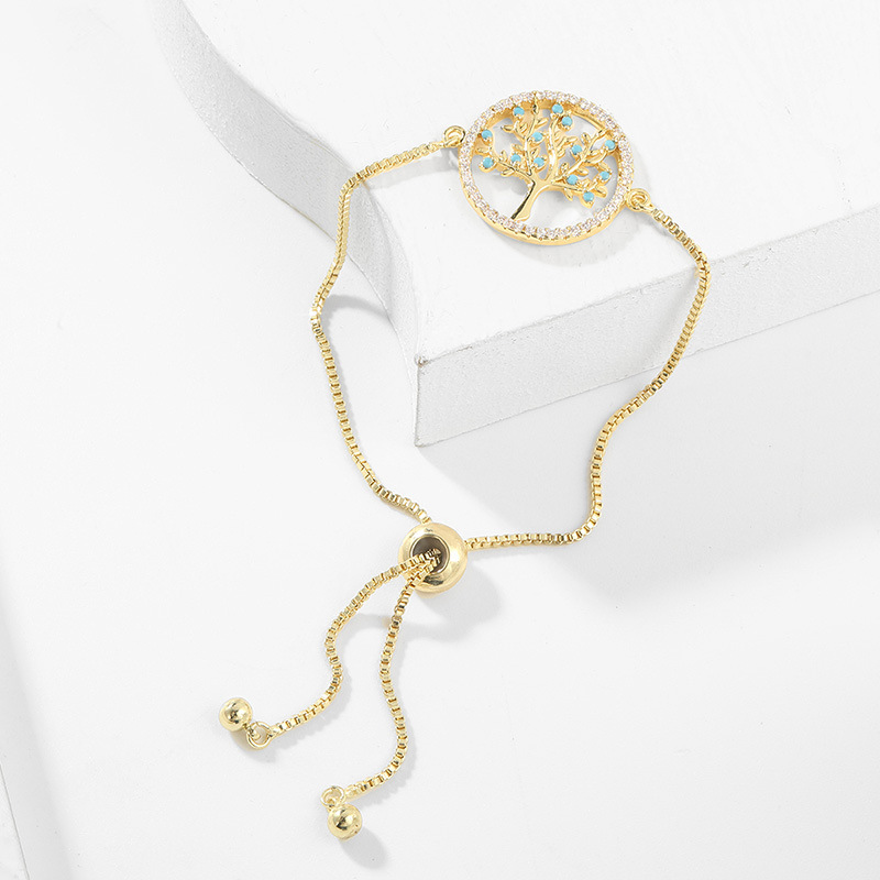 Fashion copper inlaid zircon tree color preservation bracelet