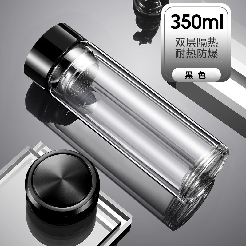 高硼硅水杯 双层玻璃杯 男士泡茶杯办公室喝水杯子茶水分离杯|undefined