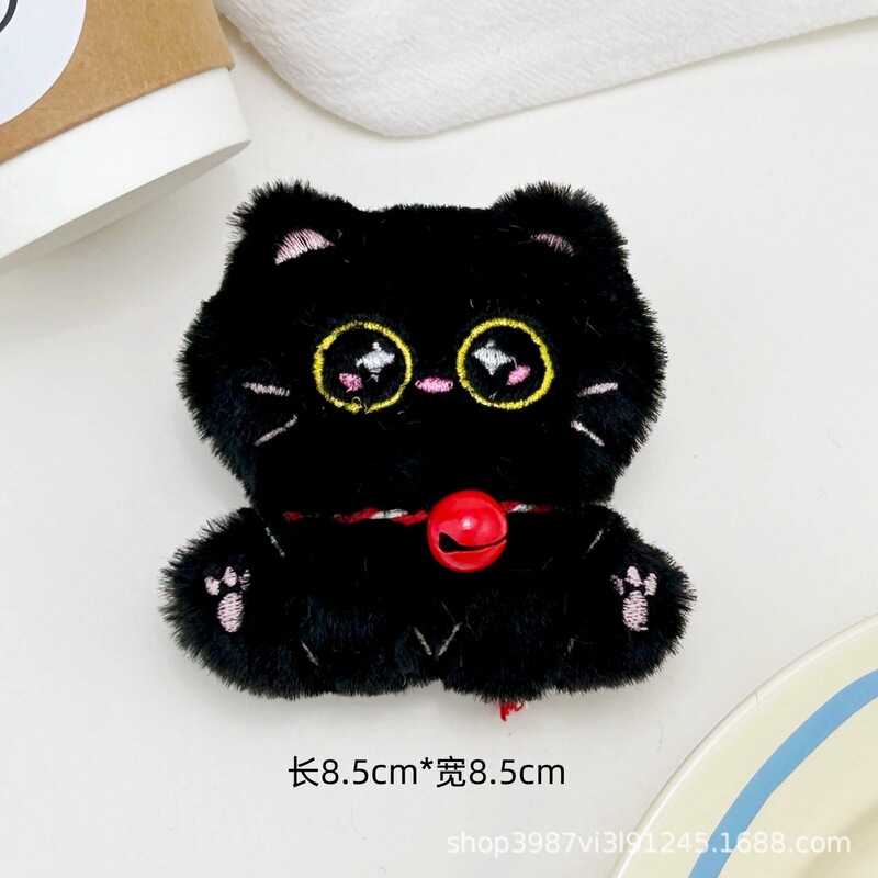 クリエイティブでパーソナライズされたぬいぐるみ子猫ブローチアクセサリー超かわいい小さな黒いブリケット手作り diy ヘアアクセサリーバッグペンダントアクセサリー|undefined