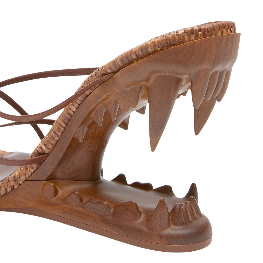 Chanclas de punta redonda transfronterizas, tacones de dientes de tigre huecos, zapatillas de cuña, nueva combinación de banda delgada tejida, sandalias de espina de tacón súper alto