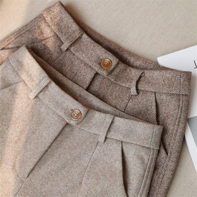 2026 Foreign Trade Herringbone Woolen Pants Women's Spring and Autumn New Straight Casual Long Pants Harem Slim-Fit Suit Pants
