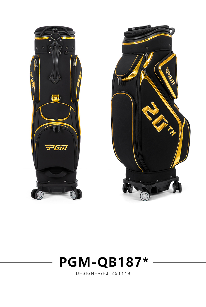 Túi golf PGM vỏ cứng dạng ống lồng, 4 bánh đẩy phẳng, đa năng cho nam nữ — Túi bóng màu đen và vàng [vỏ cứng dạng ống lồng/câu lạc bộ đảo ngược/kiểm tra hãng hàng không/bánh xe vạn năng] QB187 chi tiết 16