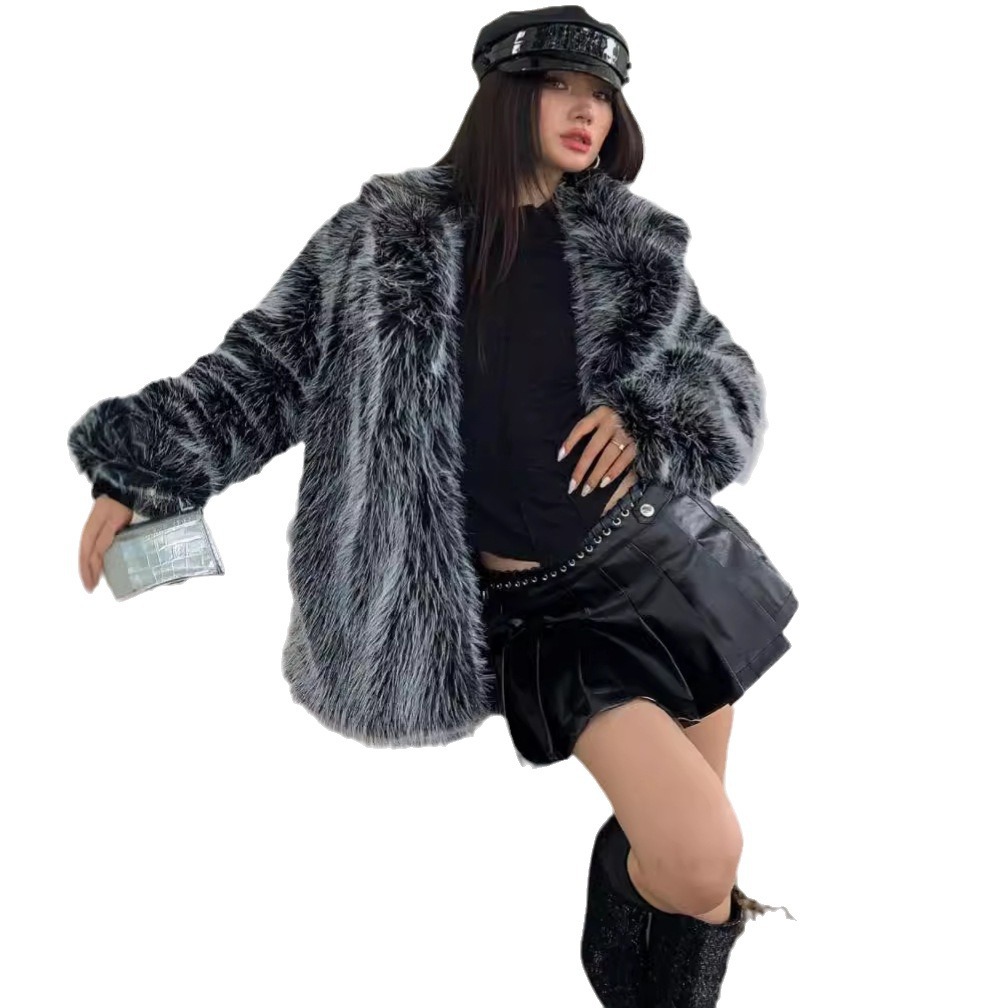 Women's Clothing New autumn and winter fur coat women's lapel medium and long fur coat loose casual thick plush coat_voghion.com