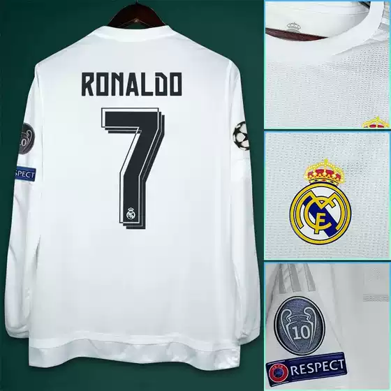 1516 Real Madrid Home Long Sleeve Ronaldo Ramos Jersey Football Shirt Wholesale Trendy Vintage