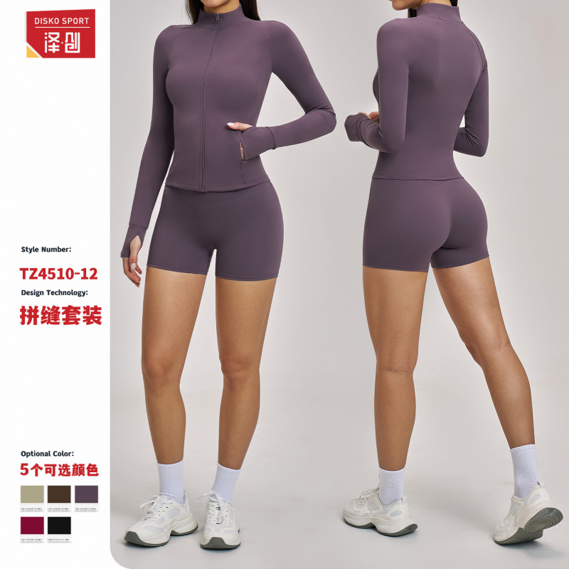 European and American Cross-Border Quick-Drying Fitness Suit Zipper Casual Suit Women's Outdoor Cycling and Running Sports Suit 4510