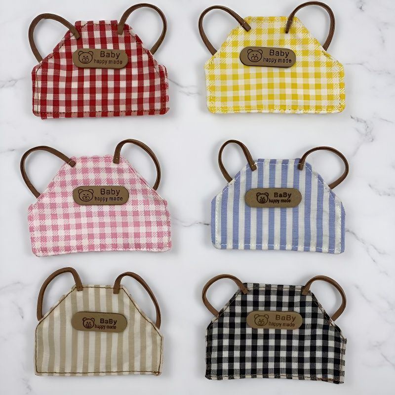 Kt Woolen Doll DIY Retro Denim Apron Doll Clothes Mini Doll Plaid Striped Apron Bib Kt Woolen Doll DIY Retro Denim Apron Doll Clothes Mini Doll Plaid Striped Apron Bib