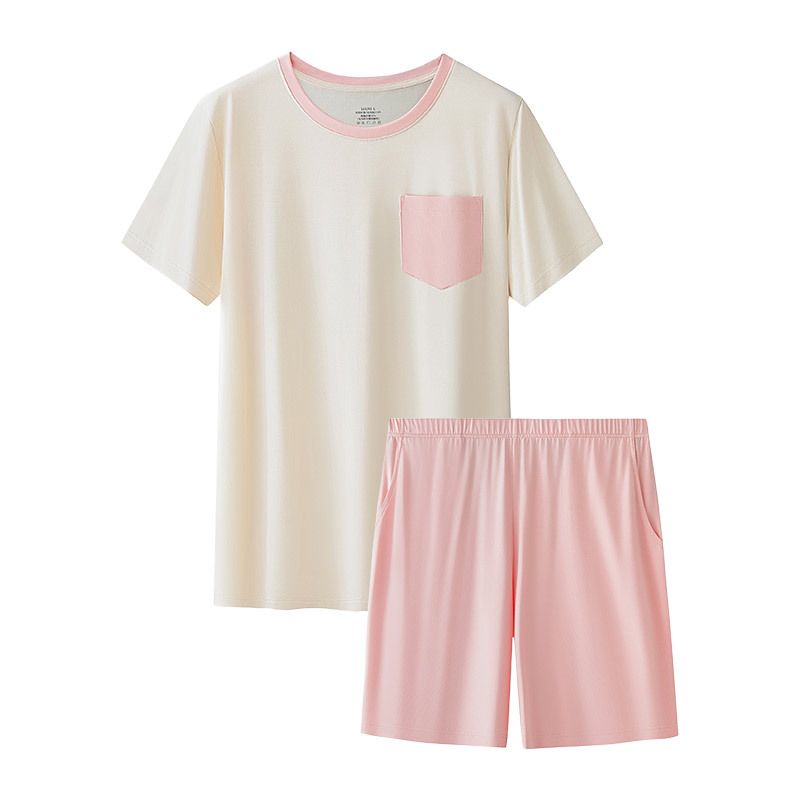 [Serie de reducción de edad] Pantalones cortos de color sólido de manga corta para mujer de primavera y verano, pijamas de uso exterior, traje de servicio a domicilio informal delgado