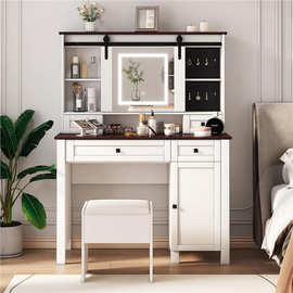 跨境亚马逊梳妆台高级带化妆镜首饰移动柜子电源插座柜抽屉桌卧室