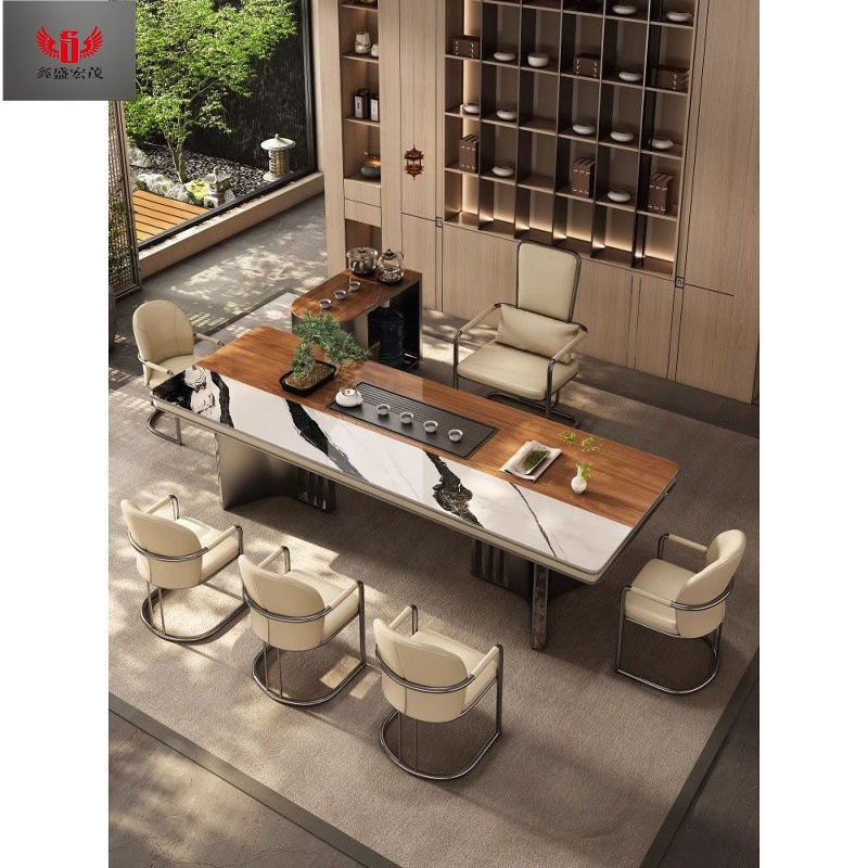 Nueva mesa de té de estilo chino de kung fu, mesa de té de oficina, combinación de mesa de té de roca de lujo, mesa de té de piedra de lujo ligera y moderna.