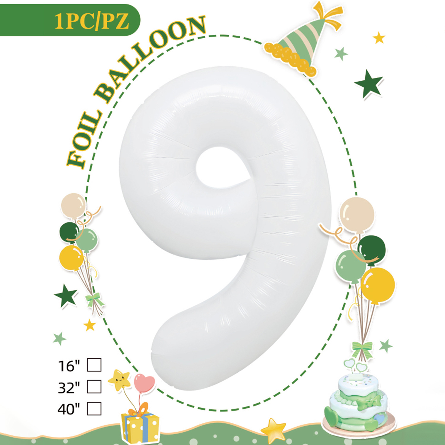 Embalaje de tarjeta de papel independiente digital de cumpleaños impreso en blanco de 32 pulgadas, decoración de fiesta de la versión estadounidense, película de aluminio, decoración de globos de papel de aluminio