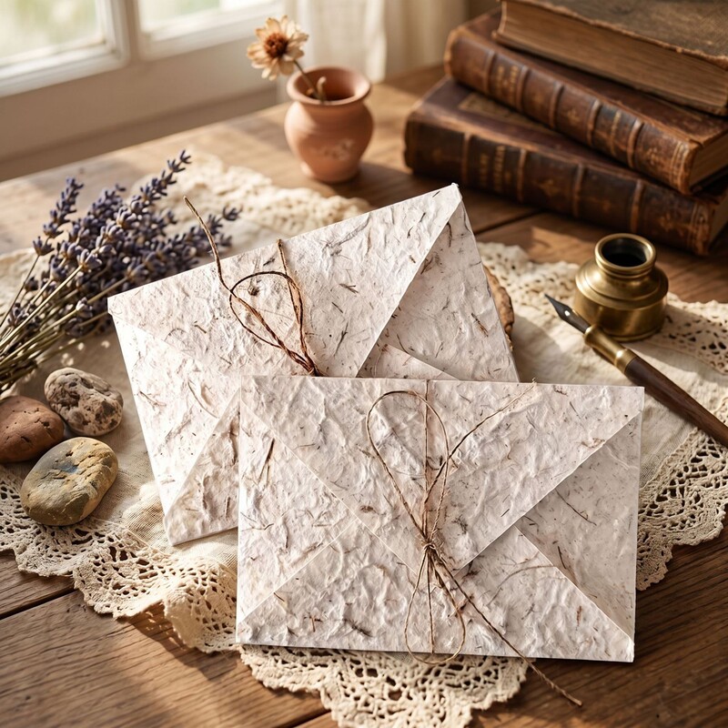 Handmade Straw Paper Envelopes, Vintage Hemp Rope Wedding Invitations, High-End Handwritten Love Letter Envelope Set Handmade Straw Paper Envelopes, Vintage Hemp Rope Wedding Invitations, High-End Handwritten Love Letter Envelope Set