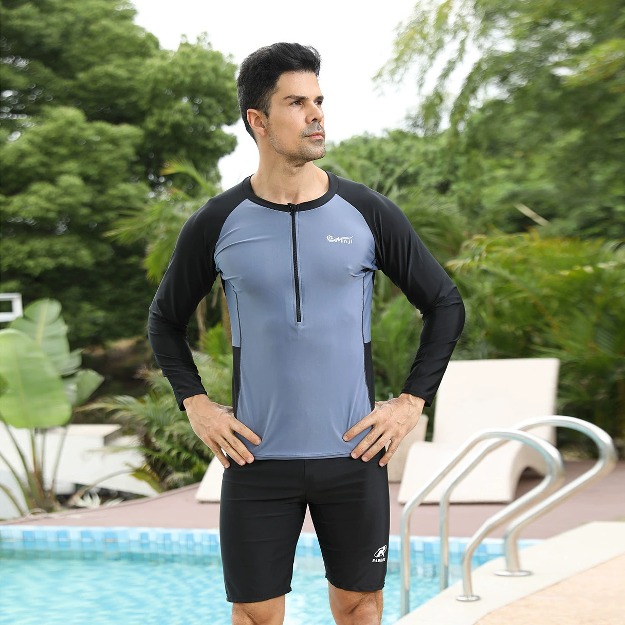 2024 Серый мужской купальный костюм Женская пара с длинными рукавами солнцезащитный крем для быстрого высыхания для взрослых большой размер плавательный набор