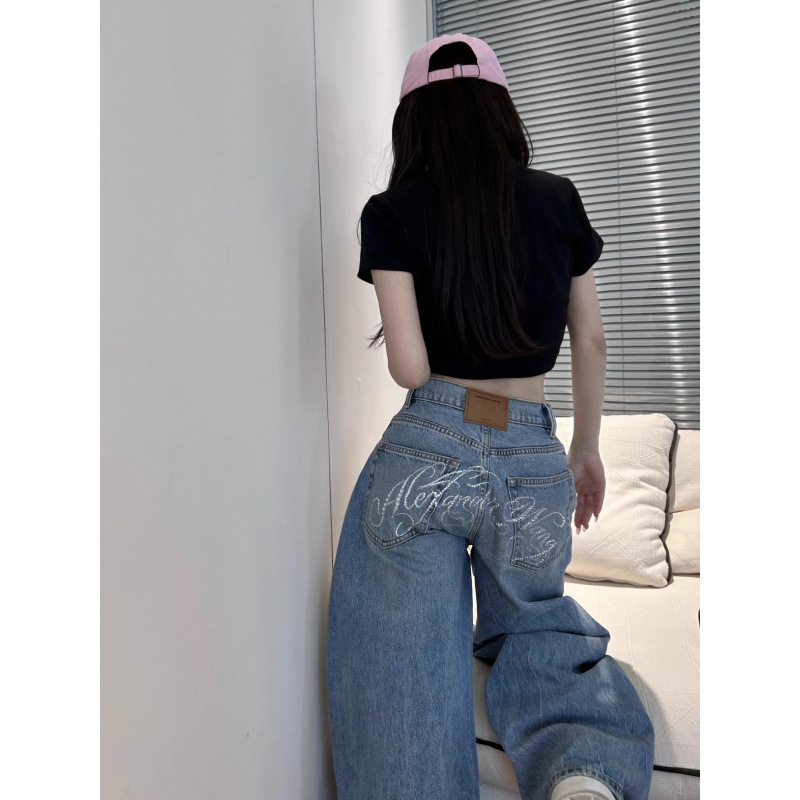 又一神裤上线！亚历山2025春新款背后烫钻显瘦阔腿直筒牛仔裤女|undefined