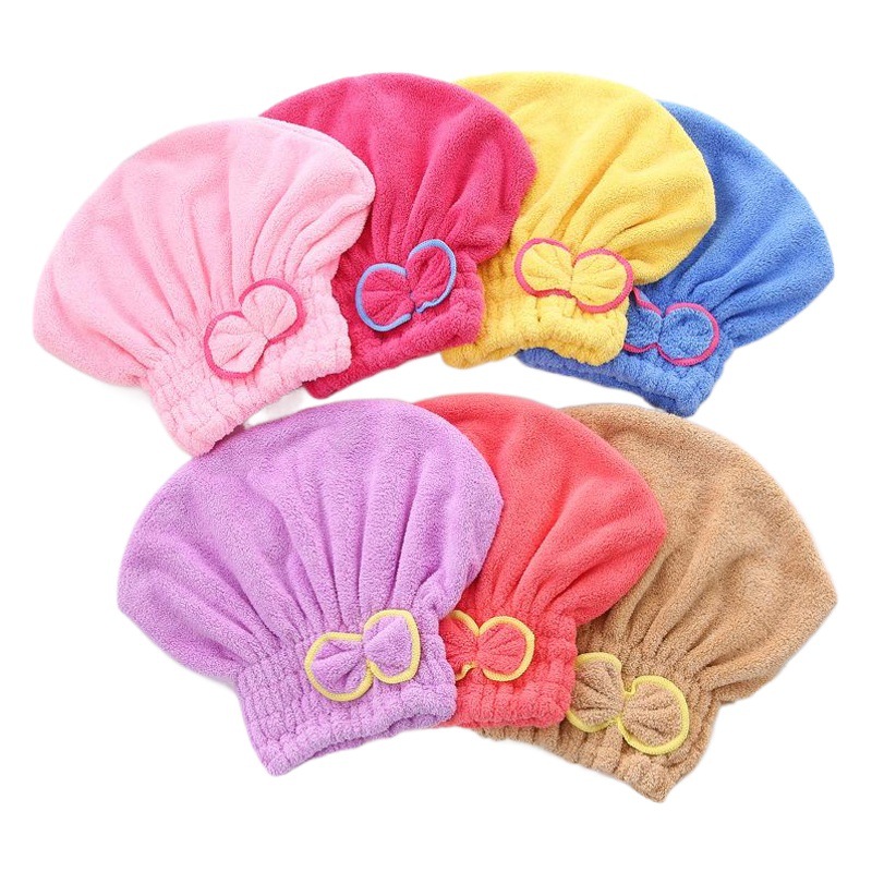 High Density Coral Fleece Dry Hair Cap Bow Coral Fleece Princess Cap Encryption Long Fleece Shower Cap Soft Absorbent Cap