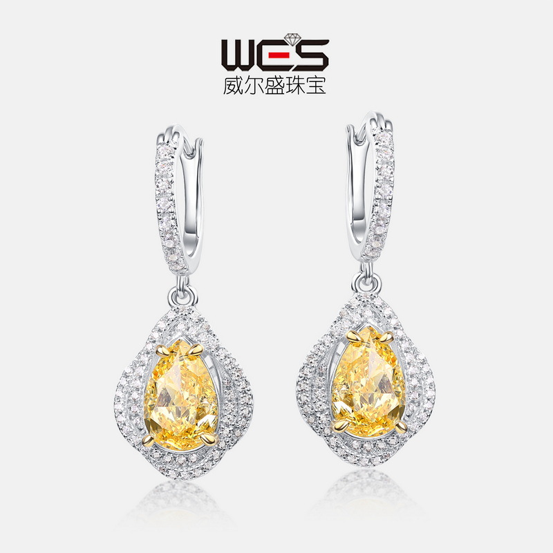 Wilsheng joyería nuevo recomendar S925 pendientes de plata esterlina tendencia la moda ganso amarillo hielo corte flor diamante alto carbono gancho del oído