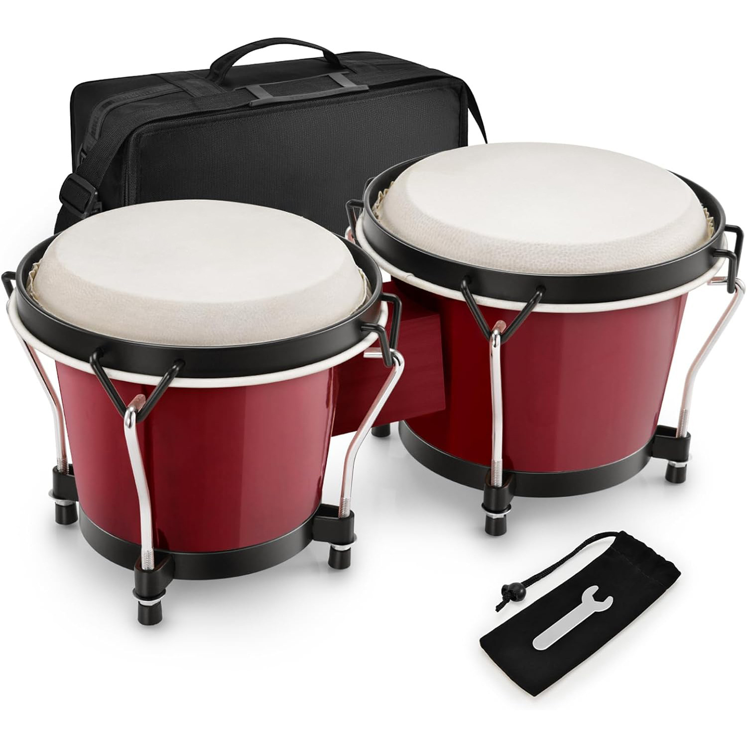 Tambores de bongos de madera de 6 y 7 pulgadas Percusiones de madera para niños bongos adultos principiantes cuero natural