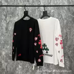 Chrome Hearts Cross Sanskrit Logo Print Dual-Layer Pure Cotton Long Sleeve Shirt