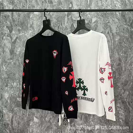 Chrome Hearts Cross Sanskrit Logo Print Double Yarn Pure Cotton Long Sleeve Shirt