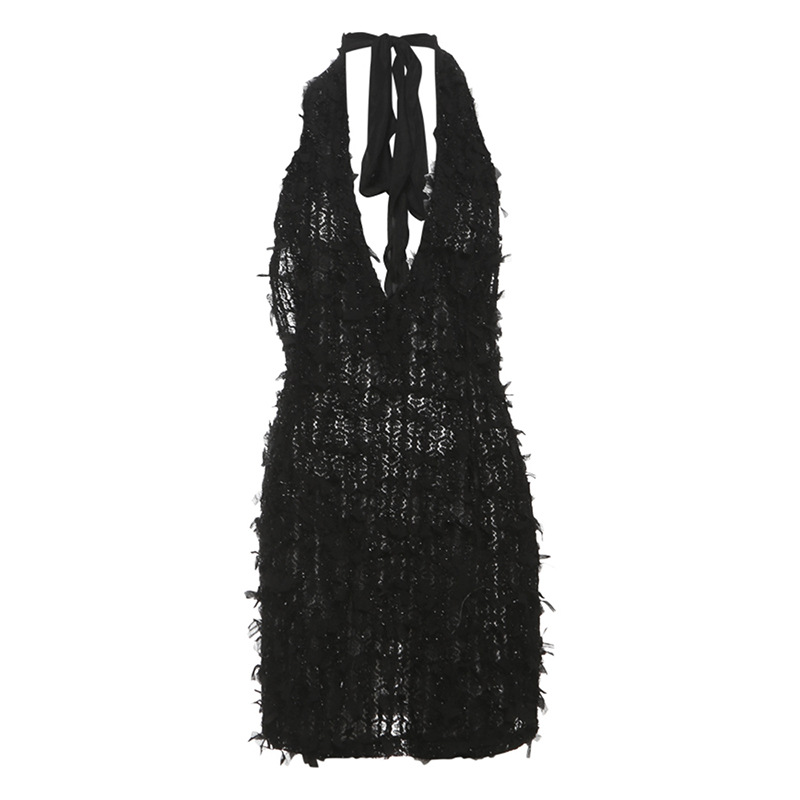 INS European American Women's Fashion Summer New Product: Sexy And Hot V-neck Halter Neck Backless Lace-up Patchwork_ecoleips.com