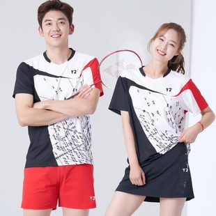 New Badminton Suit Men's and Women's Short-sleeved Korean Badminton Suit Couple's Color-matching Sports Quick-drying Top 6072