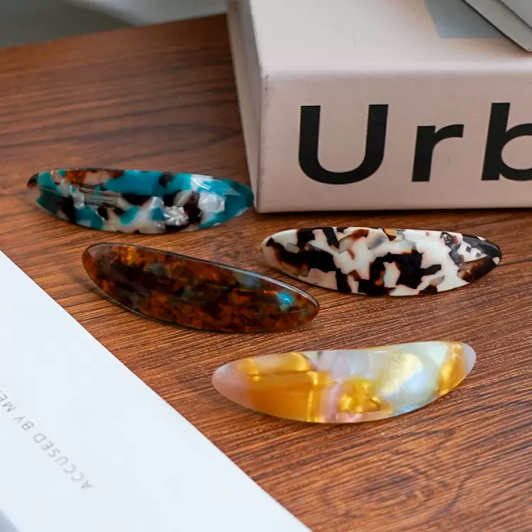 逸意饰品跨境复古玳瑁色弹簧夹高级感时尚侧边刘海夹百搭水滴夹