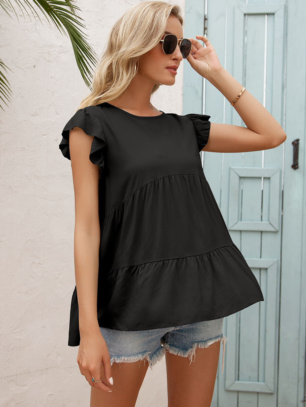 Damen Bluse In Lockerer Passform Mit Rundhals Und Kurzen Ärmeln_voghion.com