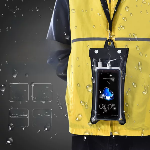 Large takeaway mobile phone waterproof bag touch screen rechargeable headphones waterproof mobile phone case transparent hanging neck wholesale