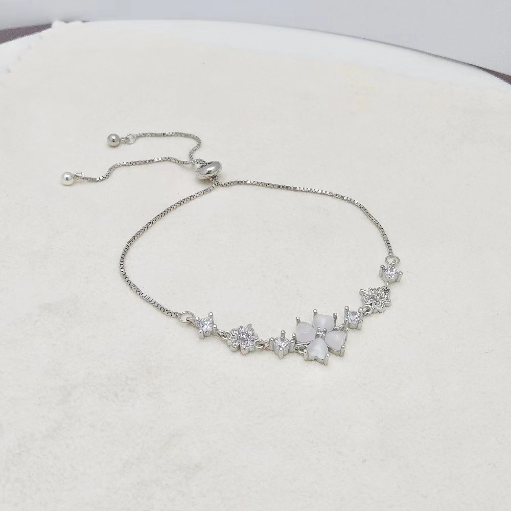 925 sterling silver Chain Material 1 Piece 925 Sterling Silver Flower Cat's Eye Stone 925 Sterling Silver Bracelets