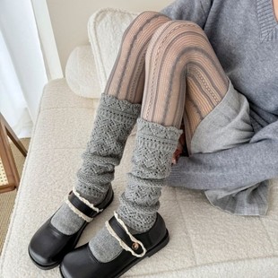 Hollow-out Fishnet Wool Heap Skinny Long Knitted Socks Mid-length Socks Sweet All-match White Socks