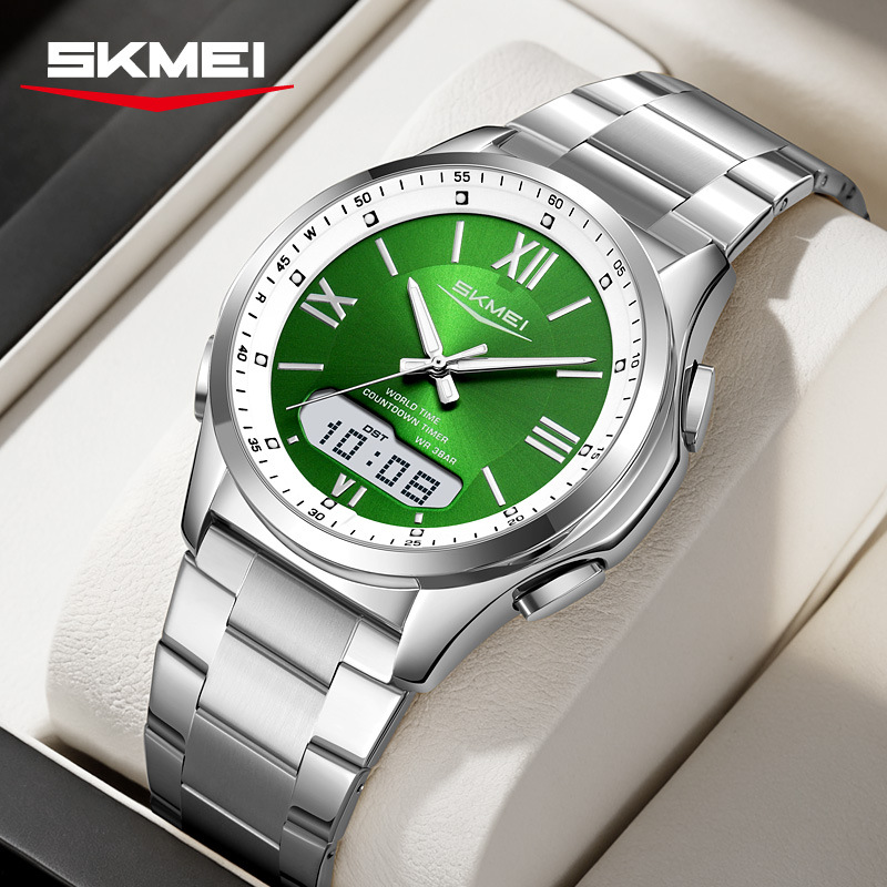 Momento de belleza multifuncional reloj de hombre doble correa de acero reloj de hombre cuenta regresiva horario de verano reloj impermeable al por mayor