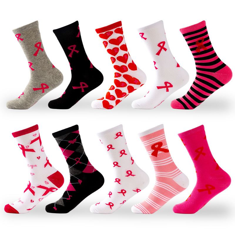 Breast Love Festival Women's Festive Atmosphere Socks Women's Long Cotton Socks Love Socks Factory Direct Sales Easiest for Match Four Seasons Socks