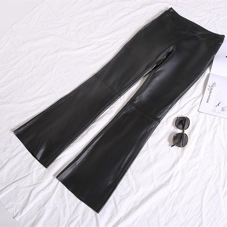 Winter New Genuine Leather Pants Women's Sheepskin Micro-flared Pants High Waist Cropped All-match Slim Look Trousers Pure Leather Outer Wear