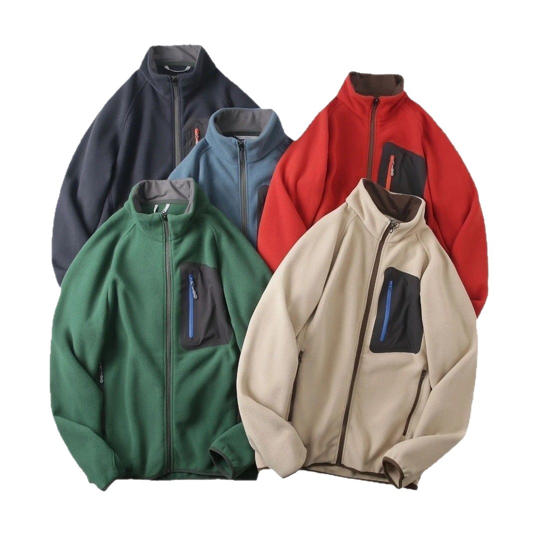 [bird] covert stand collar outdoor sports leisure thick warm fleece cardigan stand collar hooded coat