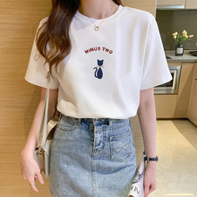 纯棉白色小猫印花t恤女短袖韩版2026年夏季新款简约宽松上衣ins潮