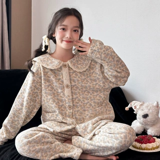 女大童珊瑚绒睡衣秋冬季初中生女孩洋气长袖家居服秋冬款爆款套装