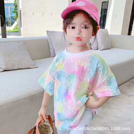 2026新款夏季女童短袖T恤洋气体恤宝宝中小童女扎染上衣儿童衣服