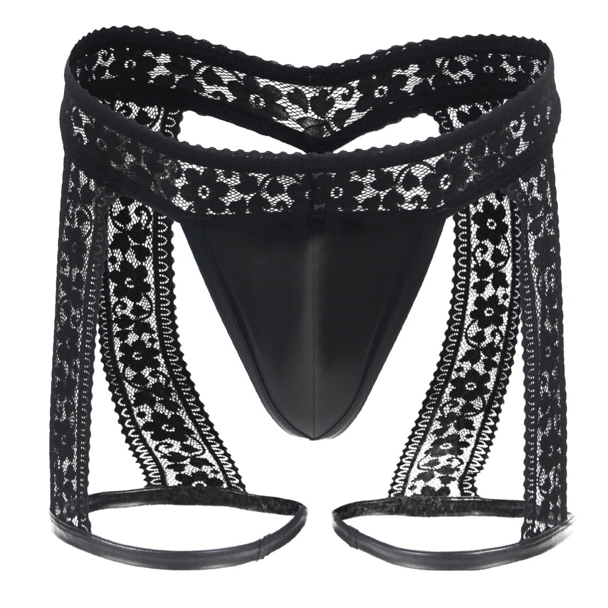 Tanga de imitación de cuero sexy para hombre, pseudo-madre, comercio exterior transfronterizo al por mayor, polainas de encaje gay, calzoncillos sexys