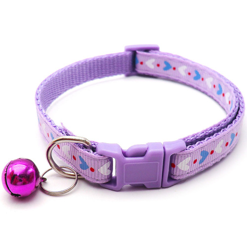 Pet collar, dog leash, dog collar traction, colorful square buckle, love print, cartoon style, with bell