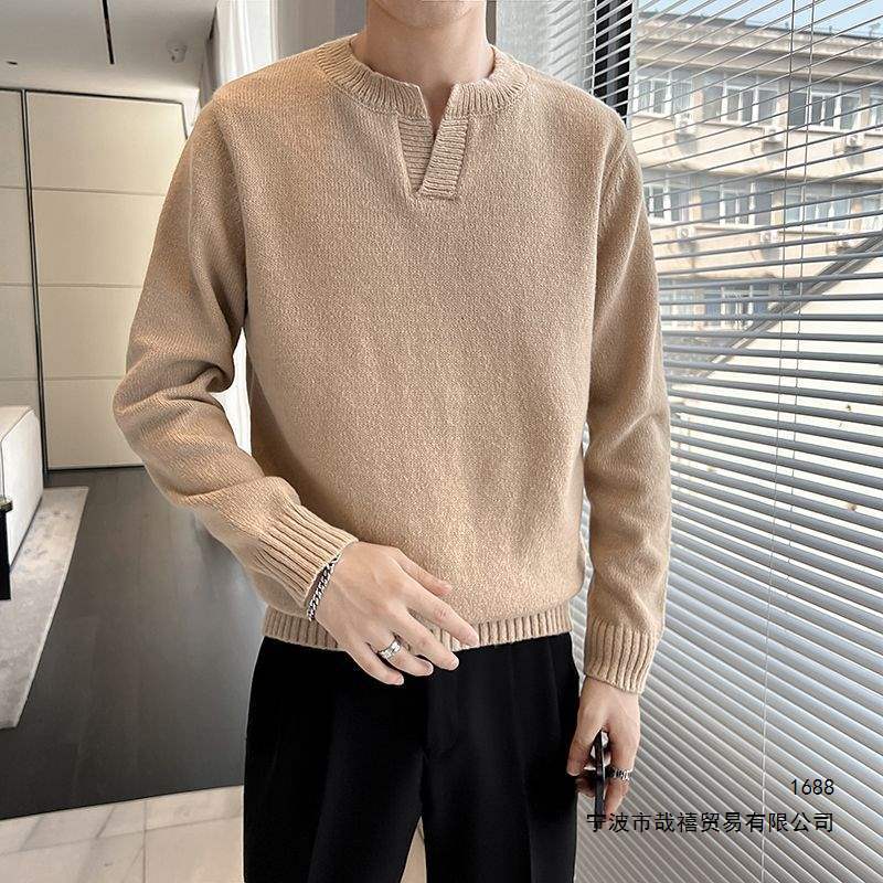 2026 Autumn New Men's Solid Color Pullover Crew Neck Soft Youthful Versatile Popular Base Layer Knitwear