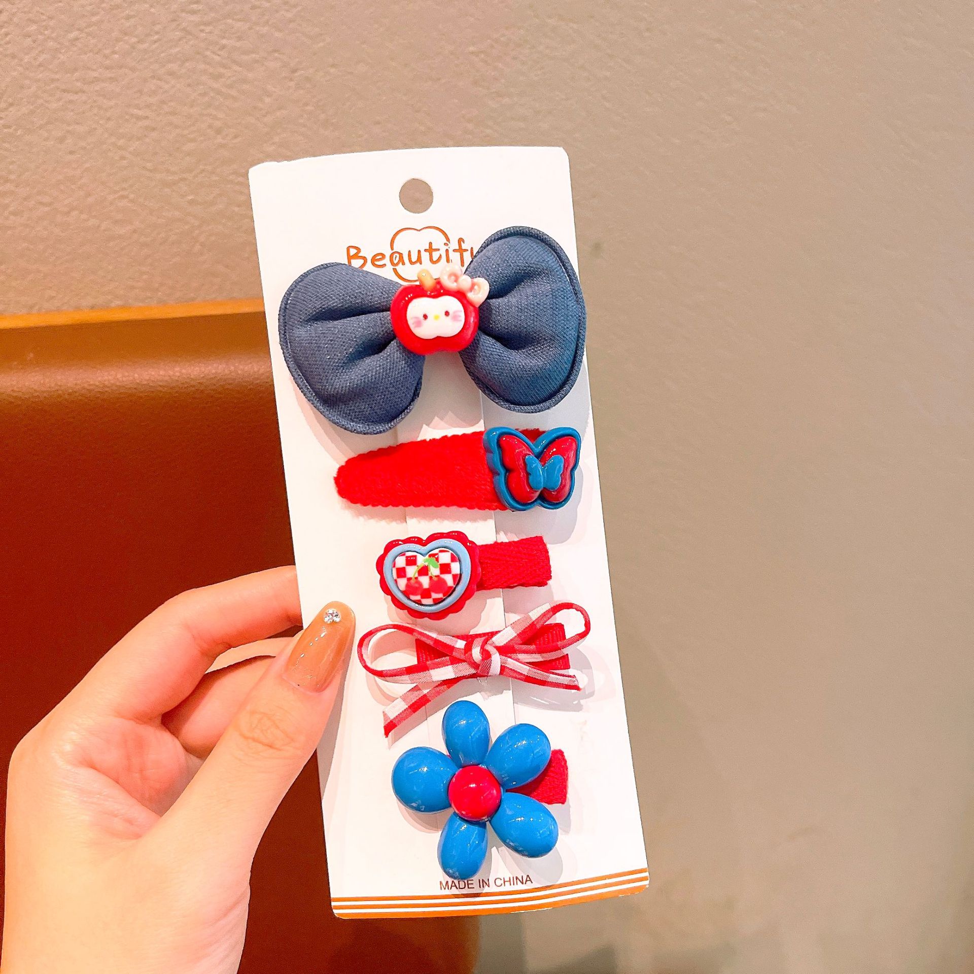 Niños nuevos clips para el cabello de gatos niñas lindos tocadillos rojos en línea frente rotura clips para el cabello de bebé joyería para el cabello de pestaña